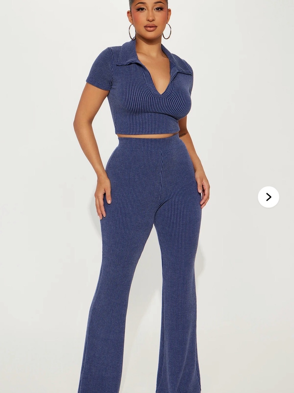 Fashion Nova Ribbed Crop Top & Flare Pants Set - Blue